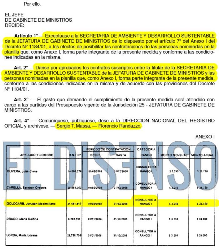 Contratación de Jonatan Goldfarb Viale en la Secretaría de Ambiente Boletín Oficial 2008