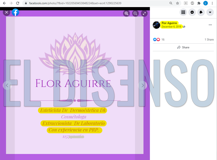 Florencia Aguirre ofreciendo sus servicios en 2019 - El Disenso