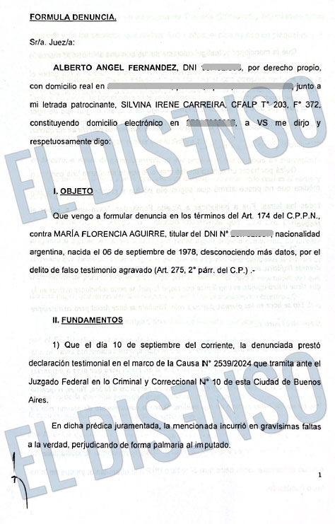 Alberto Fernández denunció a la esteticista de Yañez por Falso Testimonio - El Disenso