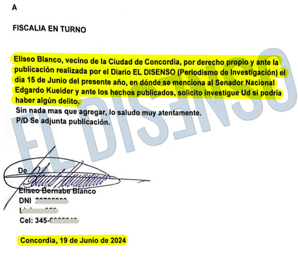 Denuncia Eliseo Blanco en Entre Rios - El Disenso