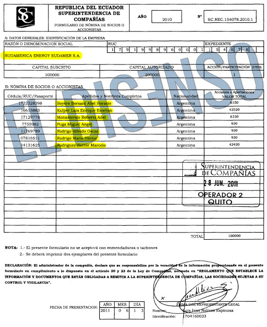 Sudamerica Energy Sudamer SA - El Disenso