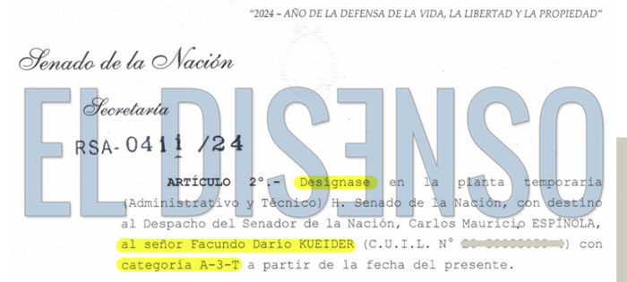 Contrato de Facundo Kueider en el Senado - El Disenso