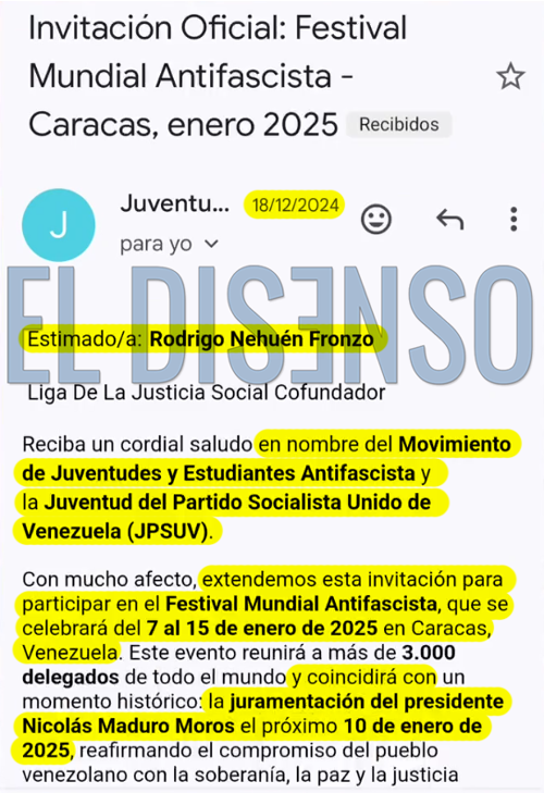 La invitación de la JPSUV a Rodrigo Fronzo - El Disenso