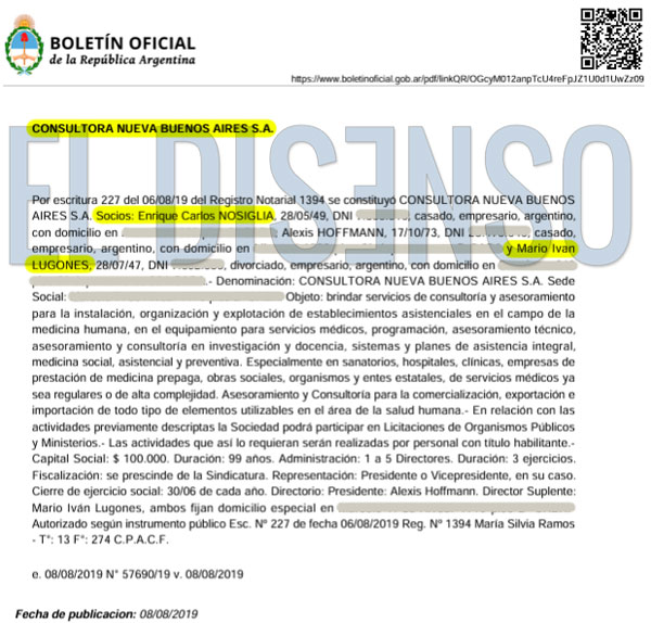 Coti Nosiglia, socio del Ministro de Salud Mario Lugones - El Disenso