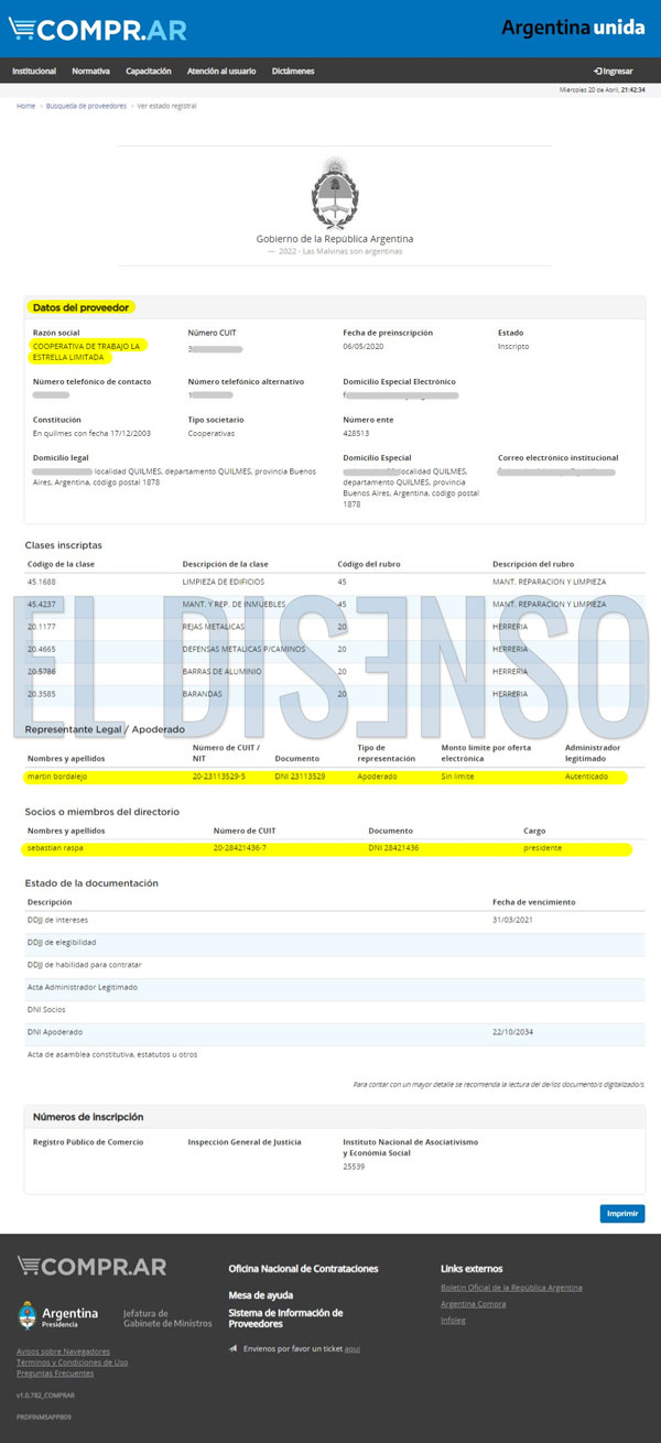 Datos del Proveedor - la pagina a la que ya no se puede acceder - El Disenso