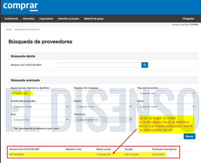 La información de 2 Tapitas SRL ya no está disponible - El Disenso