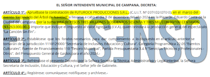 Campana: Mengolini contratada para encender el árbol navideño - El Disenso
