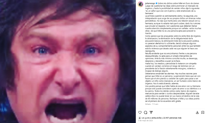 Instagram de Julia Mengolini - 5 de mayo de 2023