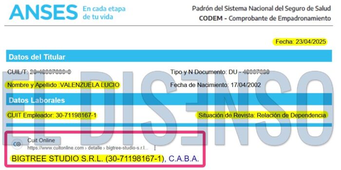 Lucio Valenzuela, empleado de BigTree Studio SRL