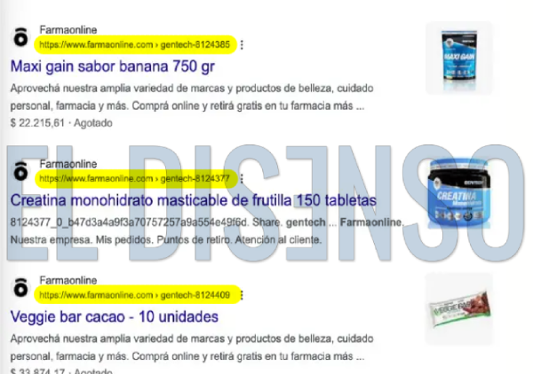 Farmaonline vendiendo productos Gentech de Martín Menem - El Disenso