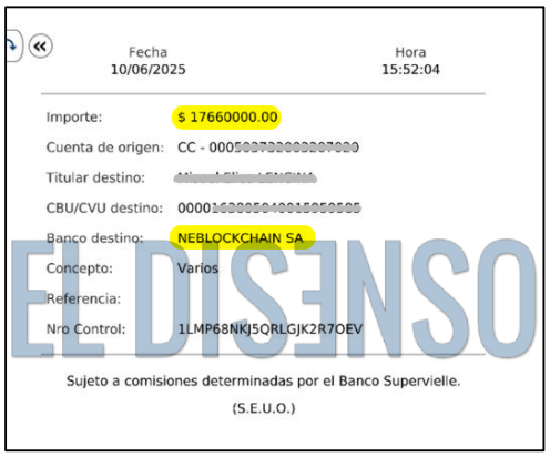 Transferencia Neblockchain - El Disenso