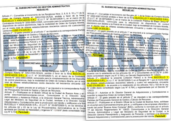 Algunas adjudicaciones firmadas por Panichelli en 2025
