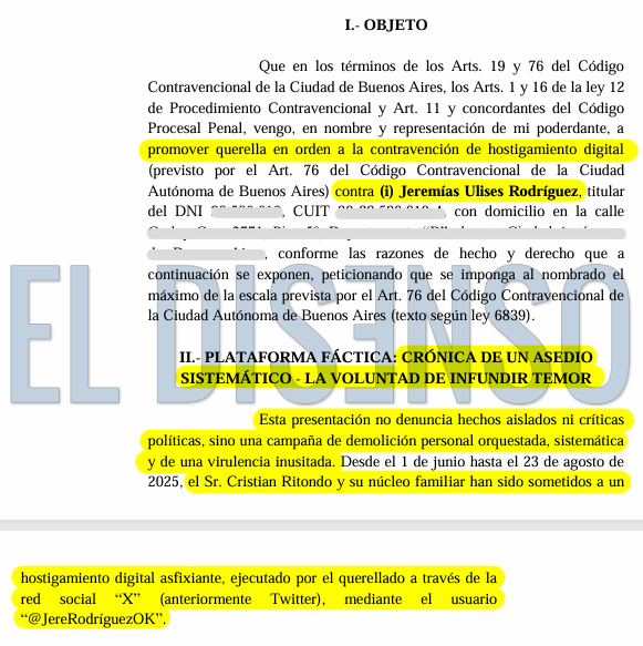 La denuncia presentada por Cristian Ritondo - El Disenso