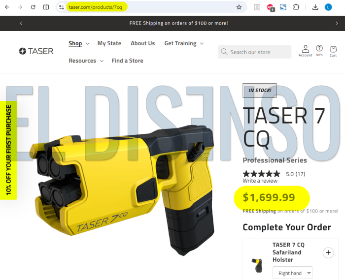 La misma Taser a USD 1,699 en USA