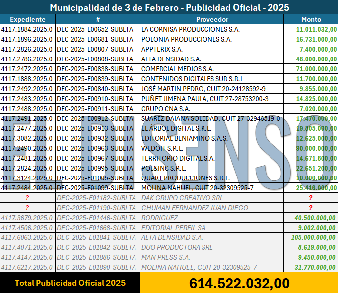 Publicidad Oficial 2025 - El Disenso