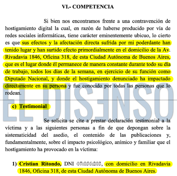 Ritondo fija domicilio en su despacho de Diputado