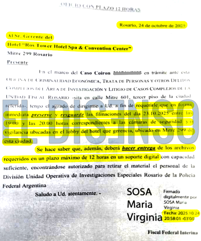 La justicia solicitó al Hotel Ros Tower la filmación de Pareja pagándole a Glavinich