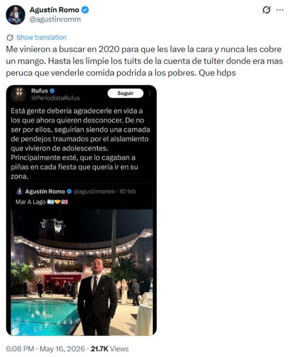 Post denostando al diputado Agustín Romo