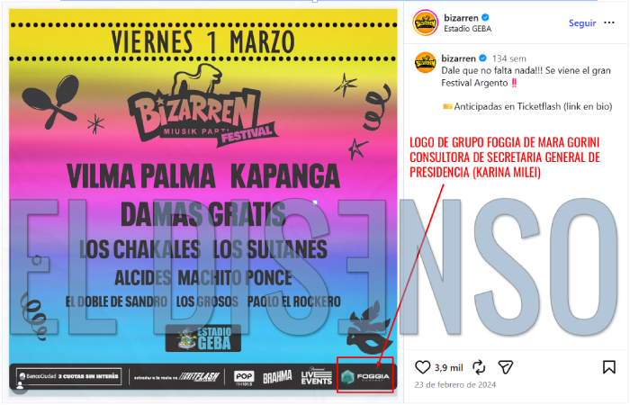 Anuncio de la Bizarren Miusik Parti en GEBA con el logo de Foggia Group.