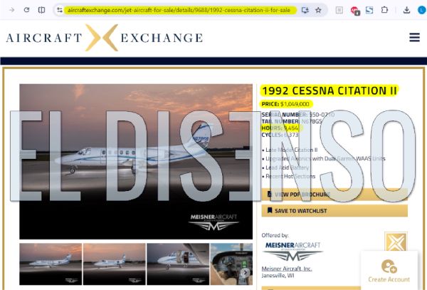 Avión jet ejecutivo Cessna 550 Citation II en condiciones de vuelo ofrecido en mercado de usados