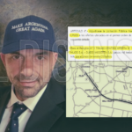 Composición periodística de Franco Mogetta junto a la fotocopia de la adjudicación de la Ruta 9 y la autopista Córdoba Rosario.