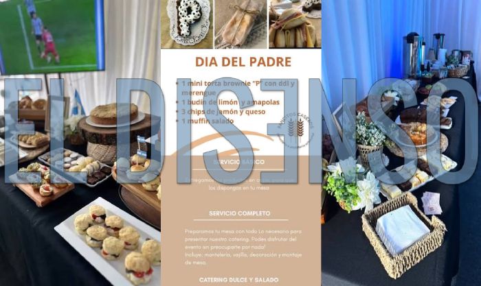 Publicación de Instagram del servicio de catering Pancitos Caseros con fotos de mesas servidas, productos de panadería y carteles de promociones.